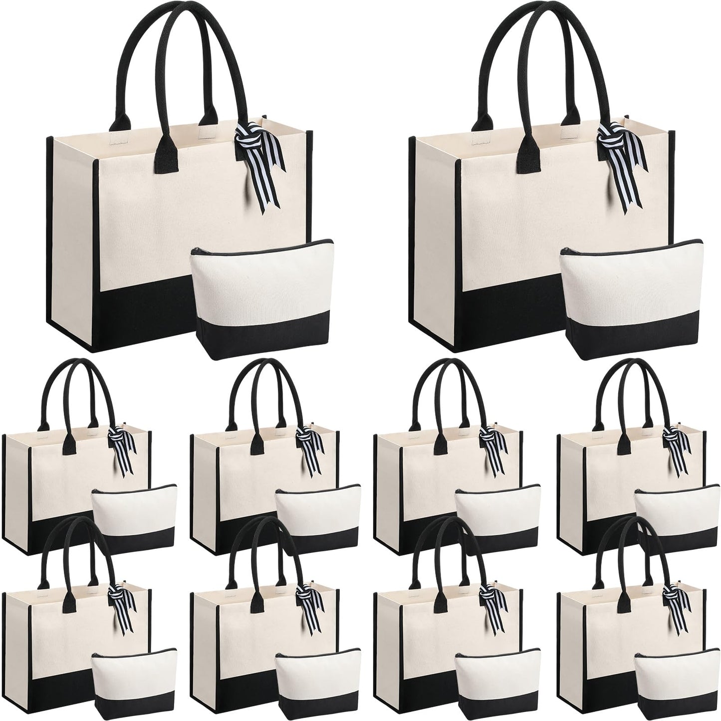 Sanwuta 20 PCS Canvas Tote Bag with Inner Zipper Pockets and Makeup Bag Bulk Christmas Birthday Teacher Appreciation Gifts for Women Bridesmaid Mother
