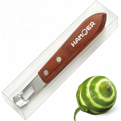 HAMOER Channel Knife Zester - Fruit and Vegetable Tool for Decorating Cocktails, Desserts, and Salads Stainless Steel Tip Wooden Handle