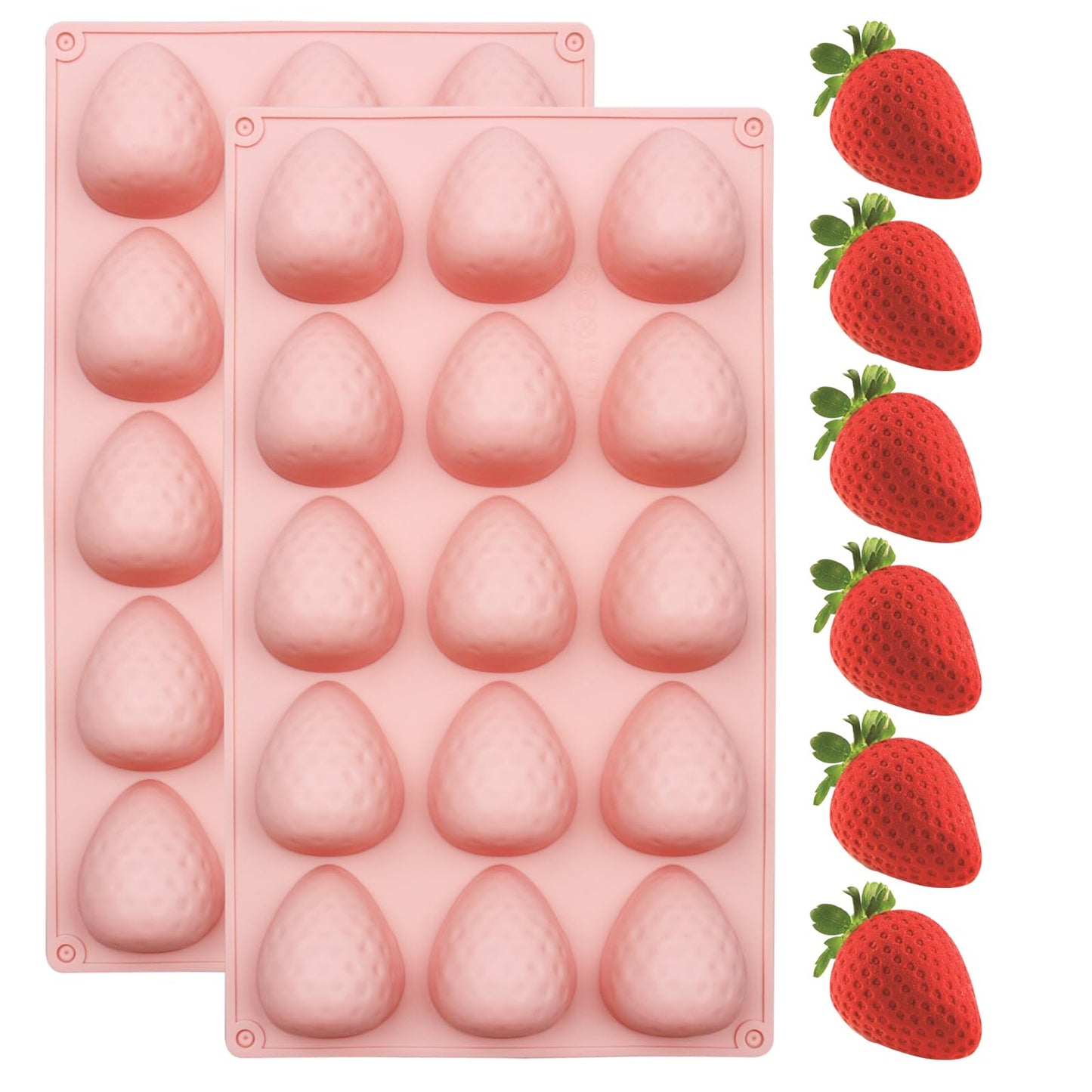 2Pcs 3D Strawberry Silicone Gummy Mold, Strawberry Chocolate Mold, 15 Cavity Half Fruit Maker Candy Cookie Mould Kitchen Tools 11.3 x 6.69 Inch