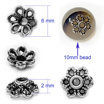 Heather's cf Flower Bead Caps Custom Fancy Charm Jewelry Making Spacer Kit Findings Bulk Vintage for Bracelets Earrings Necklaces Rings Beading Supplies Craft Non Tarnish DIY (Silver Tone - 500 Pcs)