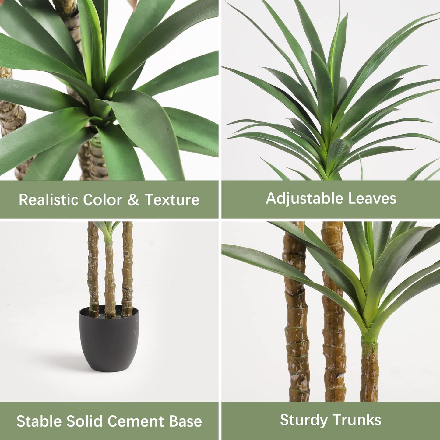 Waoops Artificial Tree 5.3Ft Faux Agave Plant with 3 Heads in Plastic Pot Fake Tree for Home Decor Indoor or Outdoor Office Decoration Housewarming Gift