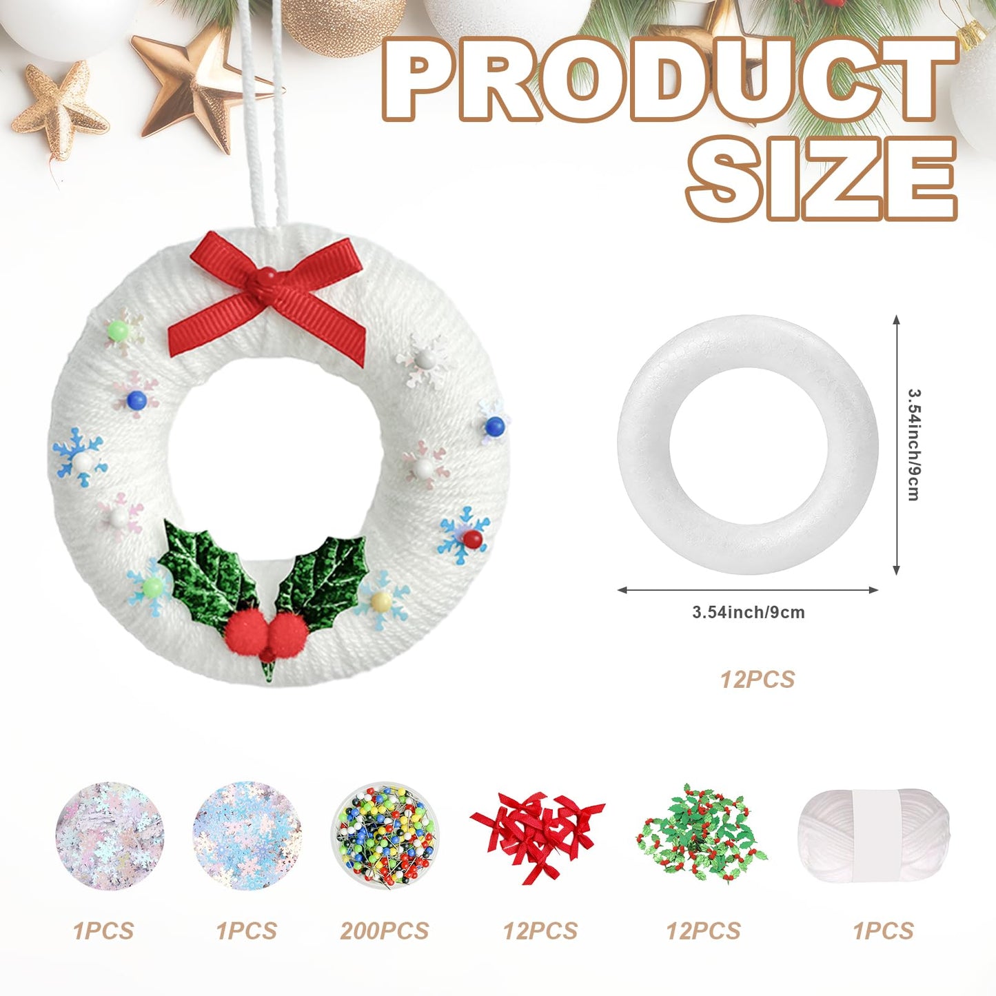 Cinrobiye 12 Set Christmas Wreath Craft Kits DIY Winter Christmas Tree Hanging Wreath Ornament Decorations Kit Xmas Crafts for Holiday Christmas Home Classroom Party Activities Project