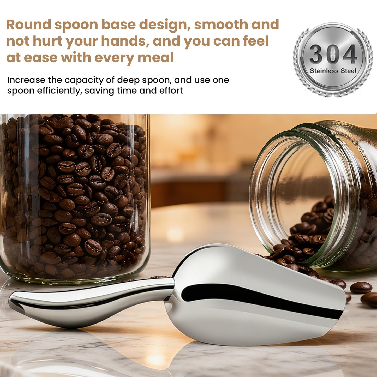 12 Oz 304 Stainless Steel Ice Scoop for Freezer & Ice Machine – Heavy Duty Metal Scooper, Dishwasher Safe, Multi-Purpose for Kitchen, Bar, Party, Wedding (Ice, Flour, Dry Goods)
