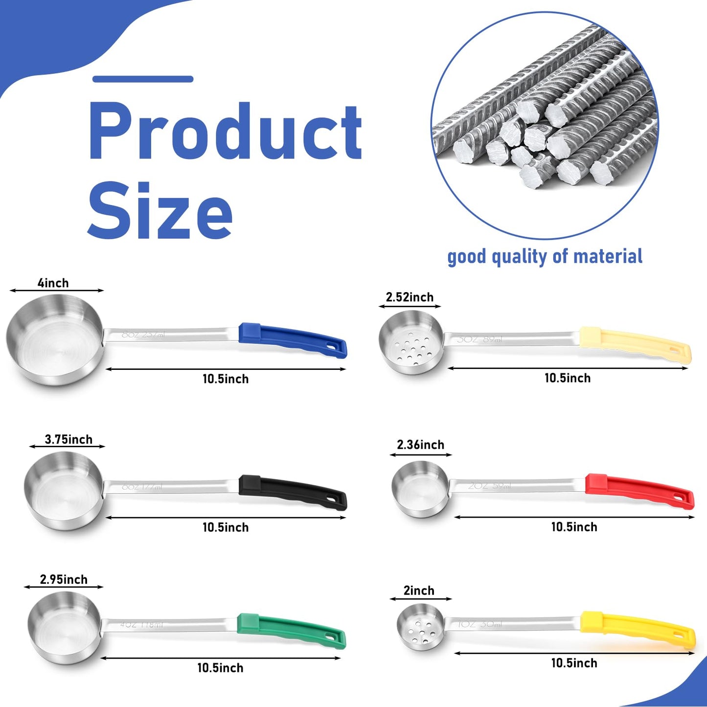 6 Pcs Portion Control Serving Spoons Set, Portion Scoops for Food, Unslotted Spoon (2, 4, 6, 8 oz), Slotted Stainless Steel Ladle Spoon (1, 3 oz) for Measuring Serving Ladle Utensils Weight Loss