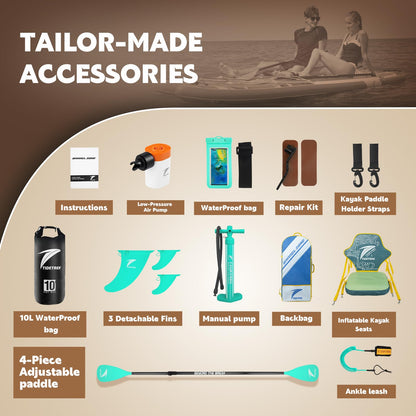 TIDETREK 11'/11'6" x 33"/34" x 6" Inflatable SUP Paddle Board – Extra-Wide, Stable Stand Up Paddle Board with Premium Full Accessory Set for Adults & Youth (Earth Pulse/Kayak Seat, 11'x34 x6)