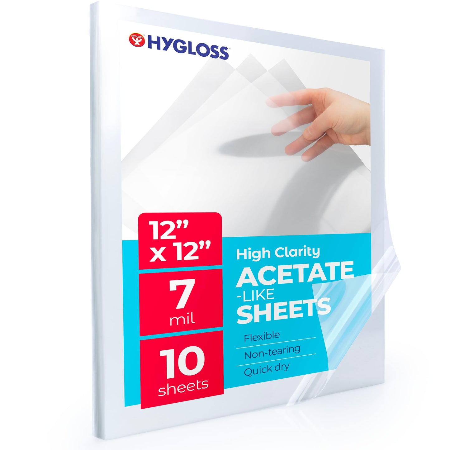 Hygloss 12" x 12" Acetate Paper - 7 Mil Clear Acetate Sheets for Crafts Projects, Cricut Stencil Sheets, Classroom Stencil Sheets, Reusable Transparent Clear Plastic Sheet (Not for Printers) 10 Pack