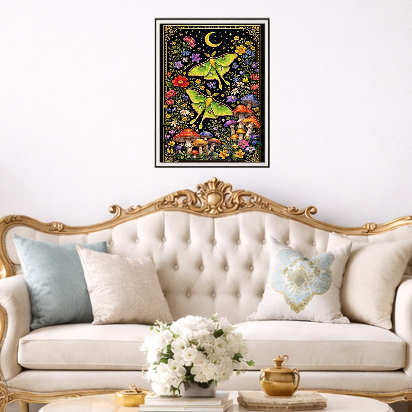 IOHEFY Luna Moth Diamond Painting 12 x 16 Inch Full Drill Acrylic Diamond Art DIY Crystal Rhinestone Night Garden Moth Mushroom Floral Artwork Nano Pearlescent Canvas Wall Decor Gift