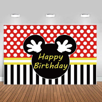 5x3FT Happy Birthday Red Mouse Photography Backdrop,Mouse Theme Party Backdrop Decorations (Birthday)