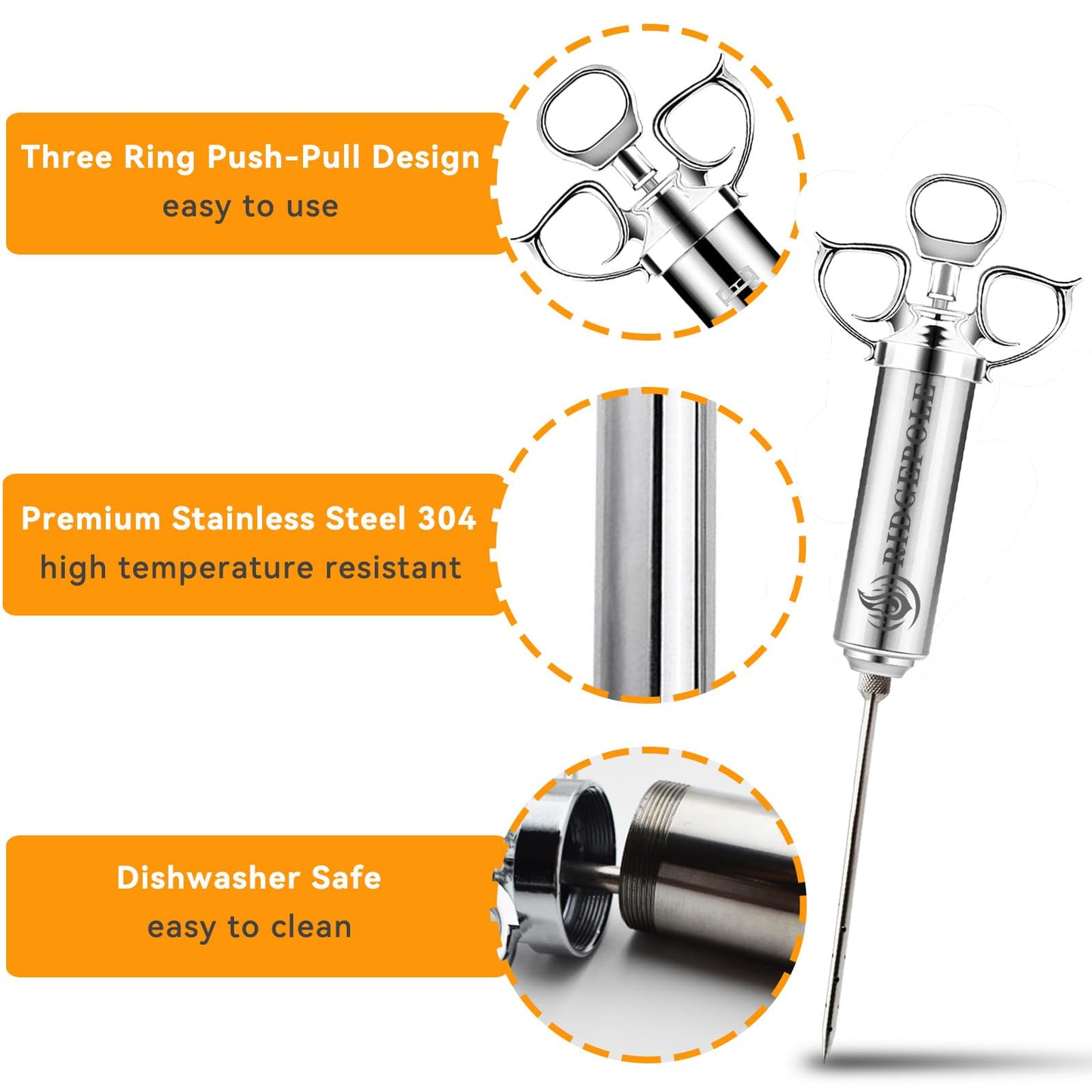 RIDGEPOLE Meat Injector, Marinade Injector with 3 Marinade Needles,Turkey Injector Syringe,2oz Large Capacity,Mother's Day Gifts for Mom Dad Husband Him,304 Stainless Steel for Meats,Beef,Turkey