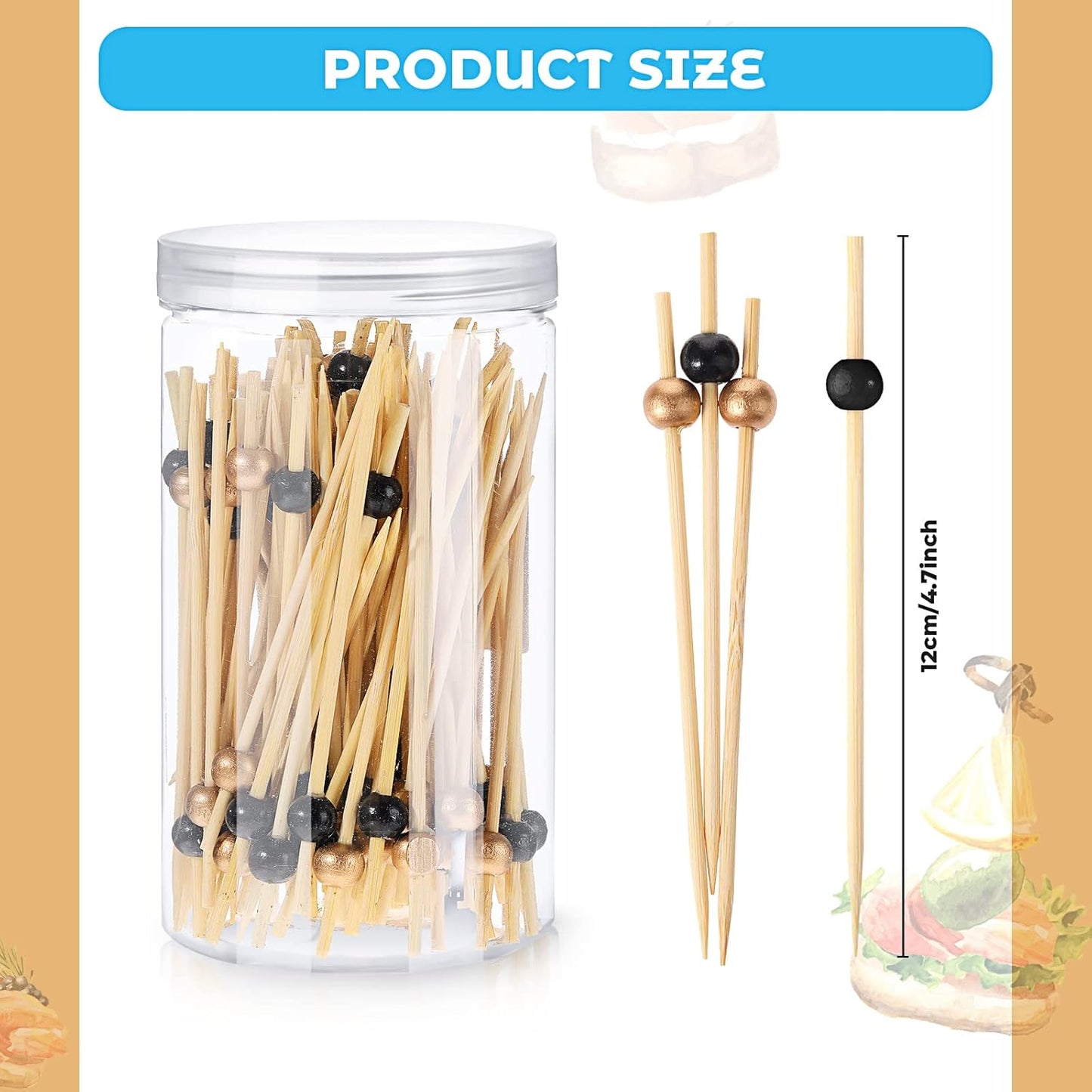 Patelai 120 Pcs Fancy Cocktail Picks, 4.7 Inch Decorative Toothpicks for Appetizers, Drinks, Food, Desserts,