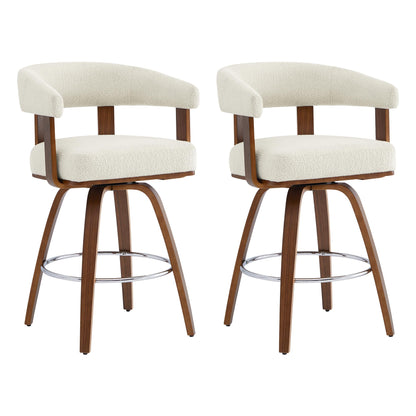 CHITA Swivel Counter Height Barstools Set of 2, FSC Certified Polyester Upholstered Bar Stools with Back and Armrest for Kitchen Island Home Bar, 27" Seat Height, Cream with Walnut Frame