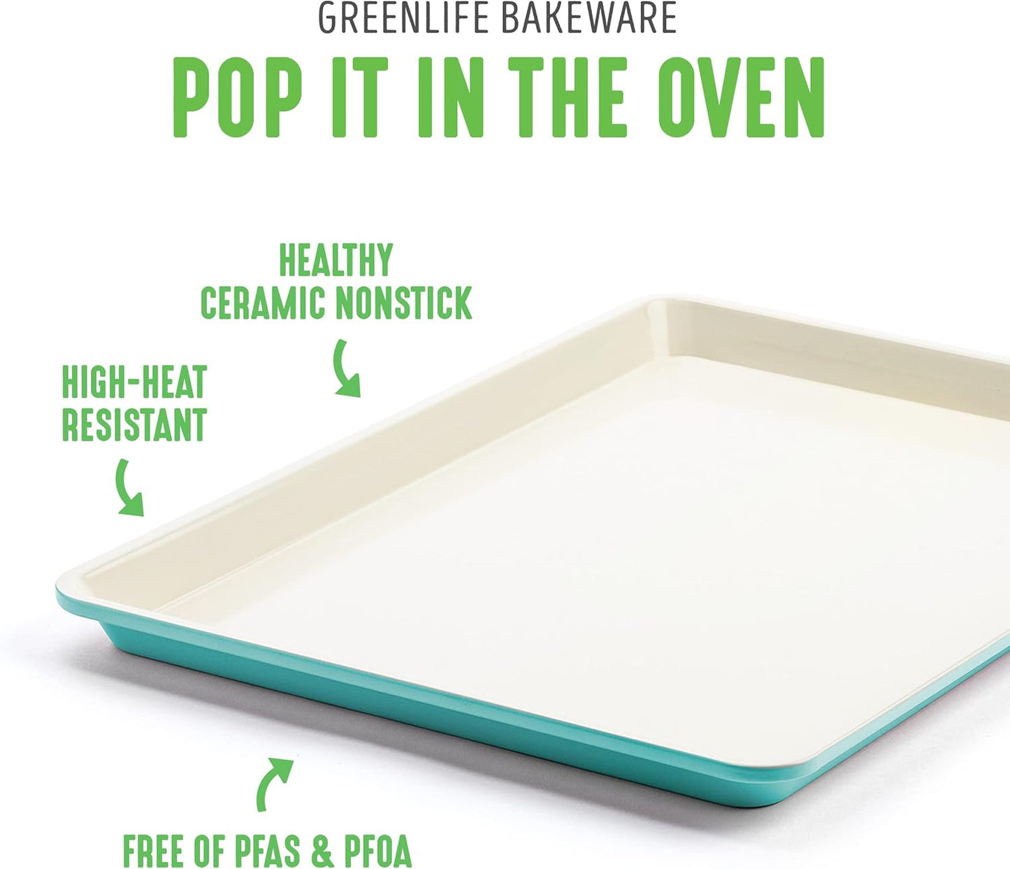 GreenLife 18.5" x 13.5" Healthy Ceramic Nonstick Half Cookie Sheet Baking Pan, PFAS-Free, Turquoise