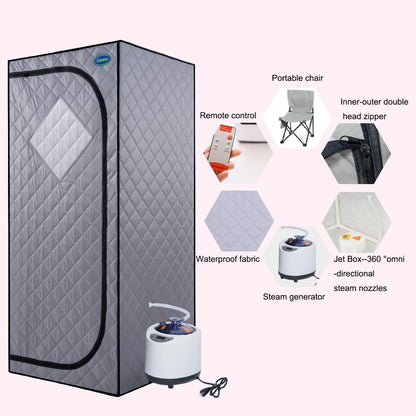Full Size Portable Grey Steam Sauna Tent: Personal Home Spa with Steam Generator, Remote, Timer, & Foldable Chair
