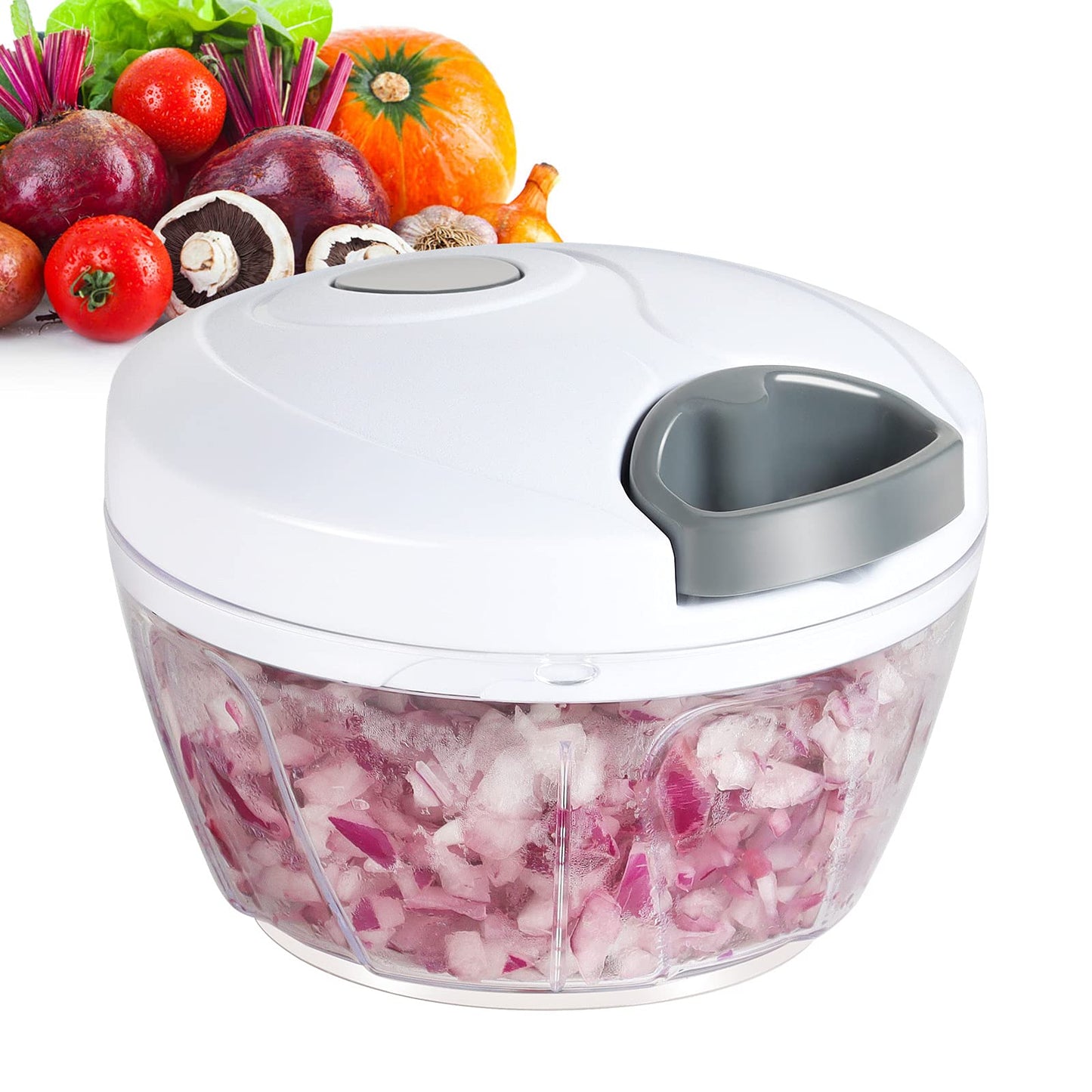 Ourokhome Manual Food Processor Vegetable Chopper, Portable Hand Pull String Garlic Mincer Onion Cutter for Veggies, Ginger, Fruits, Nuts, Herbs, etc., 500ml, White