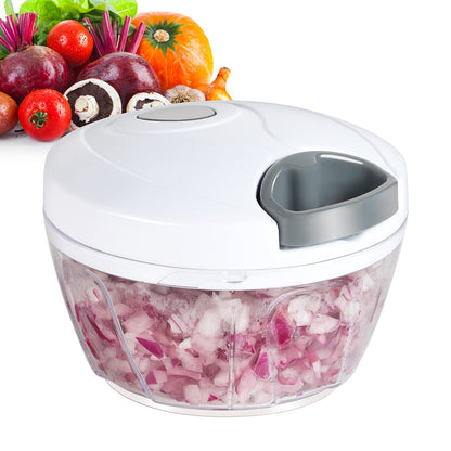 Ourokhome Manual Food Processor Vegetable Chopper, Portable Hand Pull String Garlic Mincer Onion Cutter for Veggies, Ginger, Fruits, Nuts, Herbs, etc., 500ml, White