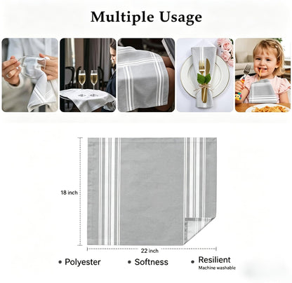 Cloth Napkins Set of 12,Grey Striped Cloth Napkins 18x22 Inch,Polyester Napkins Cloth Washable, Reusable Washable for Fall Christmas Wedding Daily Dining