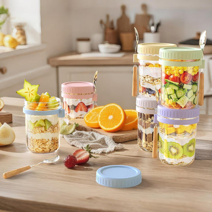 16oz 4 Pack HomArtist Overnight Oats Containers with Lids and Spoons, Wide Mouth Mason Jars with Airtight Lids