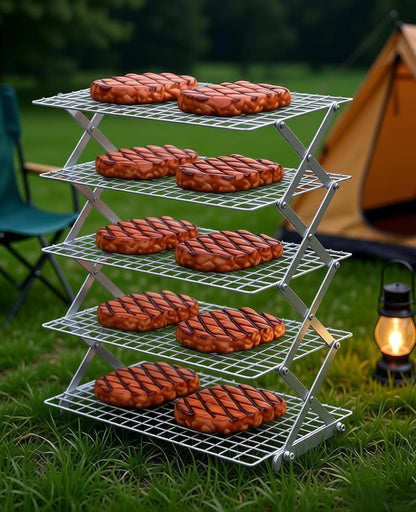 5 Tier Collapsible Cooling Rack, 2/3/4/5-Tier Upgraded,Adjustable ＆ Stackable Baking Rack, 5 Modes Cooling Racks for Cooking and Baking, Roasting ＆ Grilling Gifts for Picnic Party