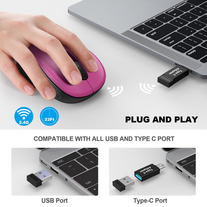WisFox 2.4G Wireless Mouse for Laptop, Ergonomic Computer Mouse with USB Receiver and 3 Adjustable Levels, 6 Button Wireless Mice for Windows Mac PC Notebook (Grey)