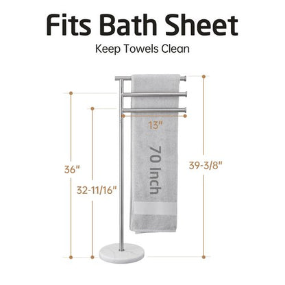 KES Free Standing Towel Racks for Bathroom with Weighted Marble Base, 40-Inch Floor Standing Towel Rack Stand, 3 Swivel Bars, Premium 18/8 Stainless Steel Brushed Finish, BTH219-2