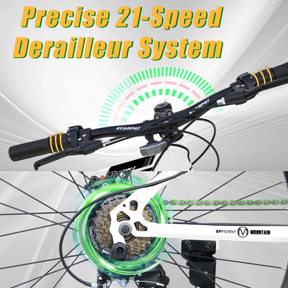 richvelo 26 Inch Foldable Mountain Bike, 21 Speed with Double Shock Effect, High Carbon Steel Frame, Double-Kill Disc Brake System, Unique Design and Ergonomic Frame & Cushion, White