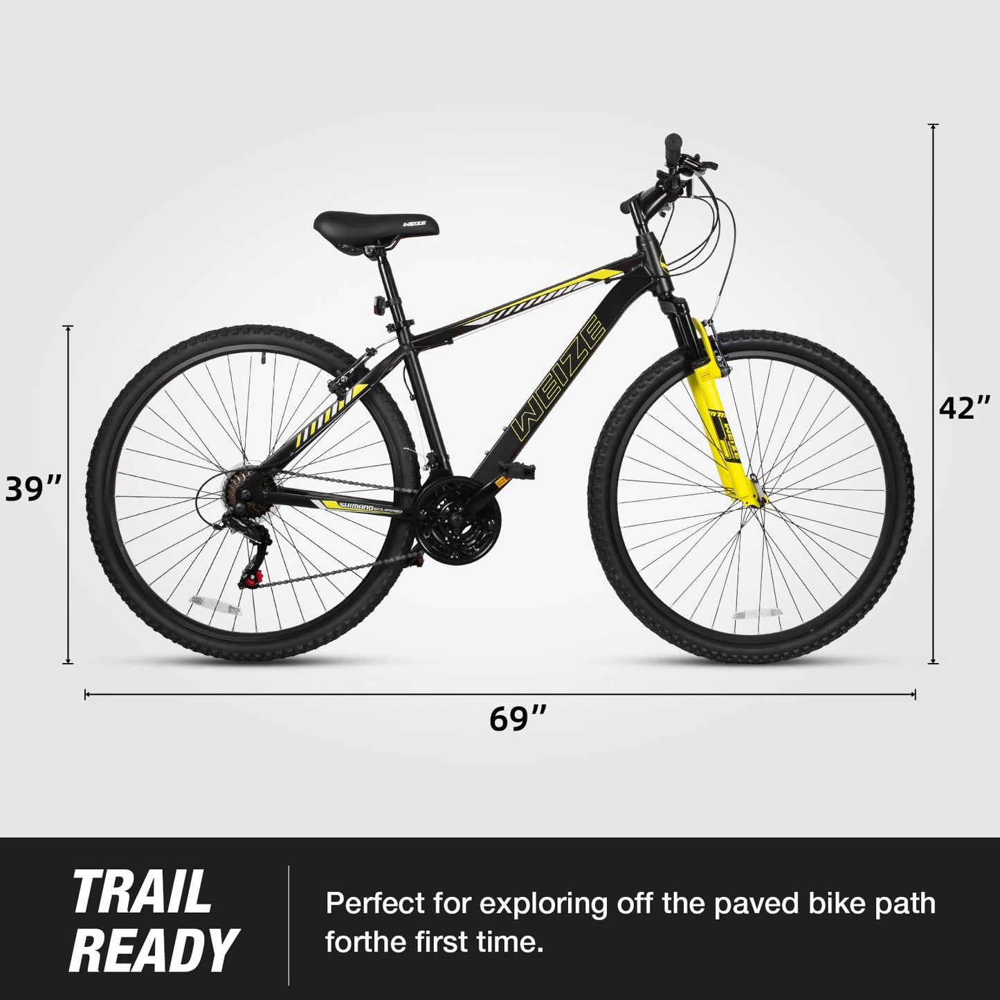 WEIZE Hardtail Mountain Bike, 29 Inch Wheels Outdoor Cycling Bike, 21-Speed Trigger Shifter, Aluminum Frame for Men and Women, Comfort Saddle, MTB Bicycle with Suspension Fork, Black