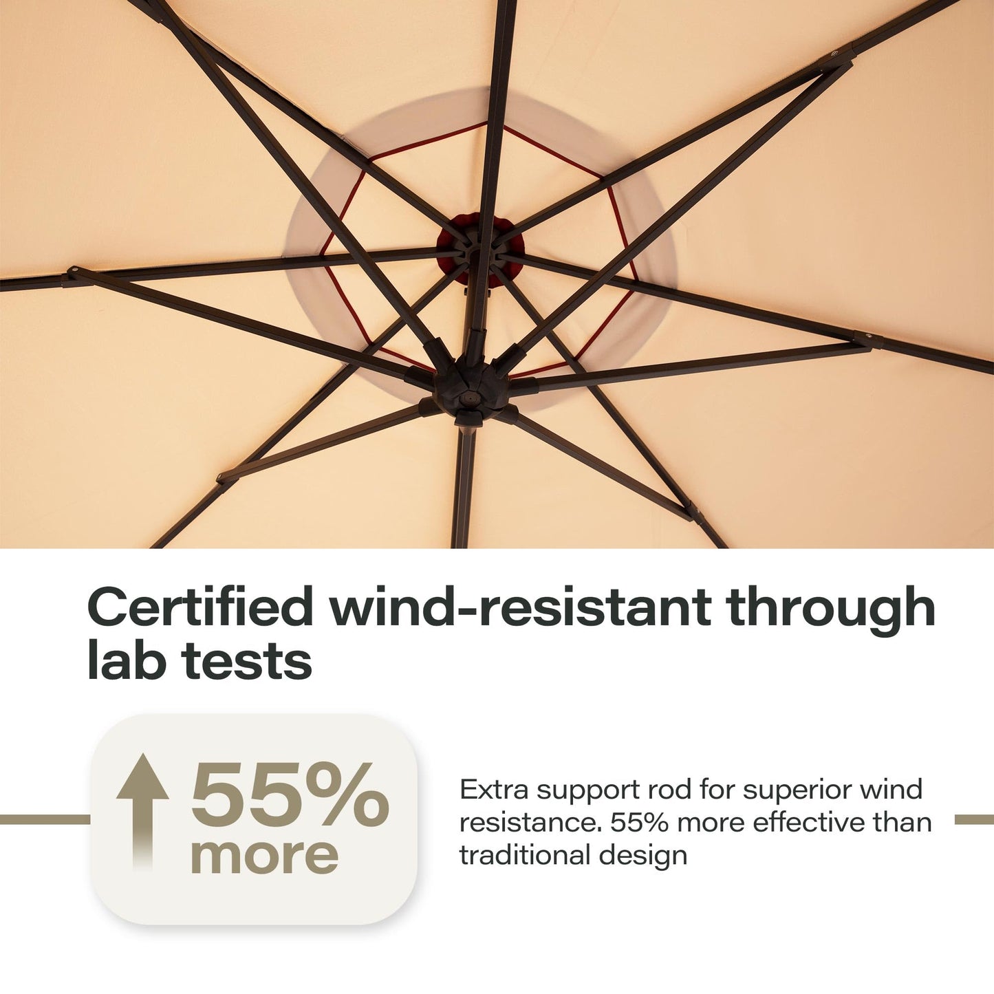 EO Living 11FT Cantilever Patio Umbrella with Base, 360° Rotation Offset Outdoor Umbrella, Heavy Duty Rust-Resistant, UV Protection Waterproof Shade for Backyard, Pool, Garden, Deck (Beige)