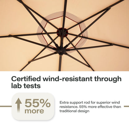 EO Living 11FT Cantilever Patio Umbrella with Base, 360° Rotation Offset Outdoor Umbrella, Heavy Duty Rust-Resistant, UV Protection Waterproof Shade for Backyard, Pool, Garden, Deck (Beige)