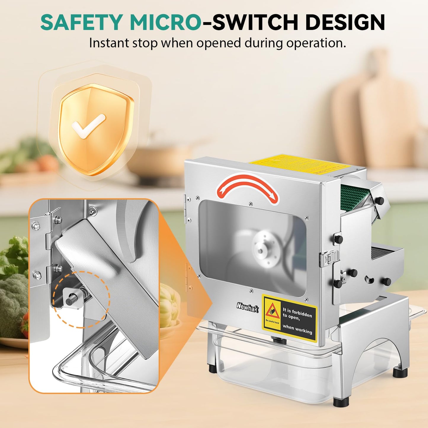 Newhai 200W Commercial Vegetable Slicer Machine Electric Automatic Veggie Fruit Cutter 400lb/h with Conveyor Belt 1-35mm Thickness Adjustable for Cucumber Scallion Green Bean Banana 110volt