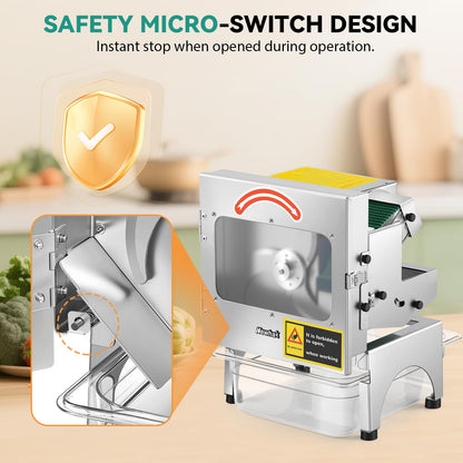 Newhai 200W Commercial Vegetable Slicer Machine Electric Automatic Veggie Fruit Cutter 400lb/h with Conveyor Belt 1-35mm Thickness Adjustable for Cucumber Scallion Green Bean Banana 110volt