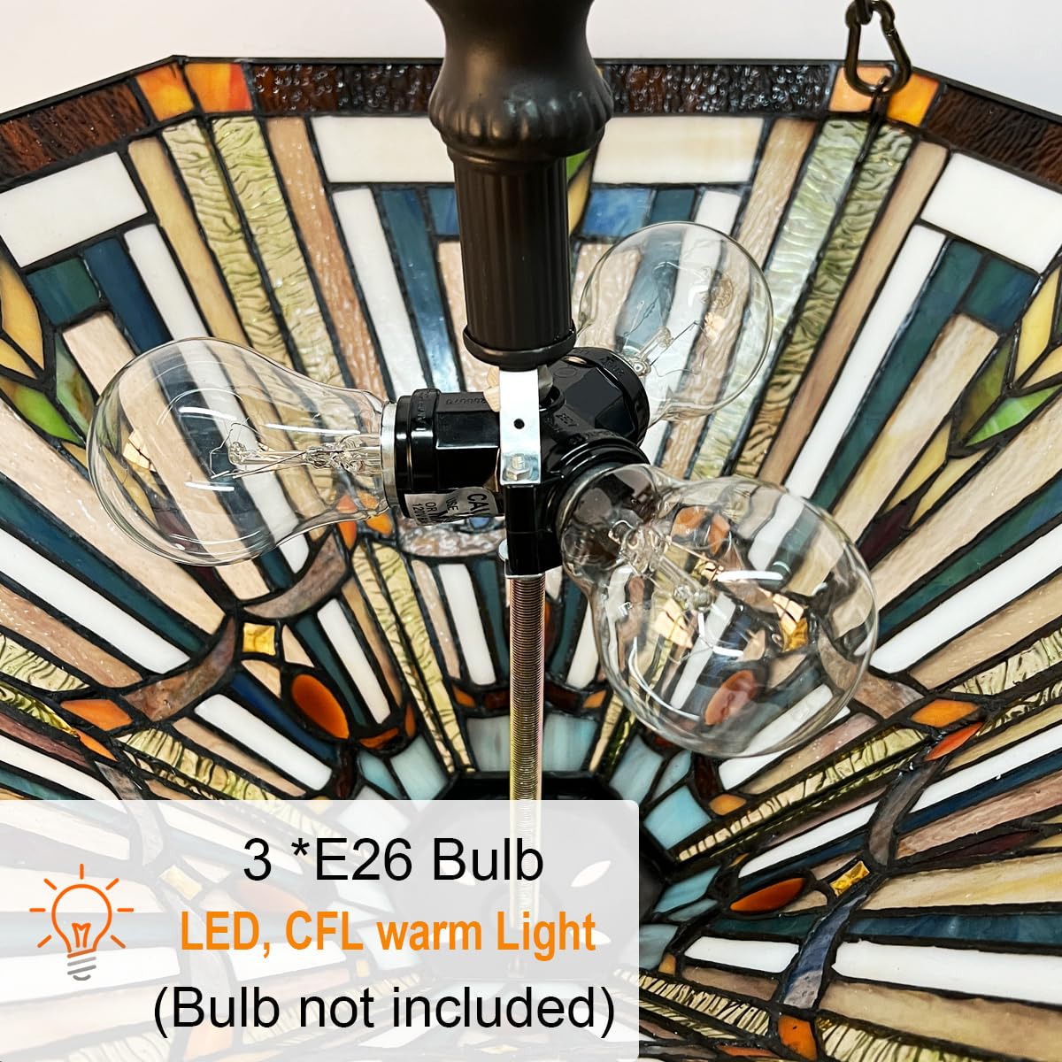 COTOSS Tiffany Pendant Light Fixtures,22" Wide Large Stained Glass Inverted Ceiling Pendant for Dining Room,Antique Style 3 Lights Hanging Lamp for Living Room Lobby Stairway