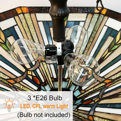 COTOSS Tiffany Pendant Light Fixtures,22" Wide Large Stained Glass Inverted Ceiling Pendant for Dining Room,Antique Style 3 Lights Hanging Lamp for Living Room Lobby Stairway