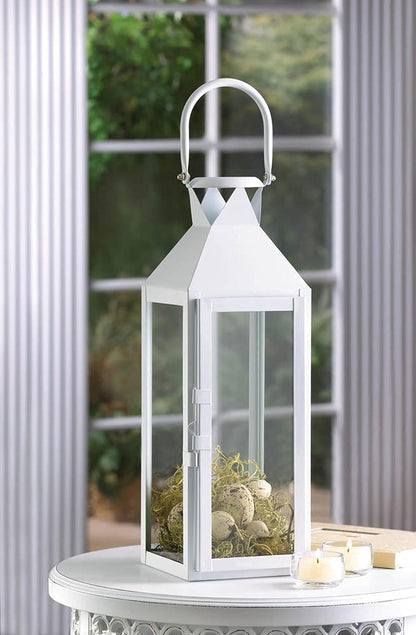 Zings & Thingz Manhattan Hanging Cable Candle Holder Lantern, Decorative Light Home Decor, 15" Tall, White