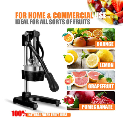 Gowintech Commercial Heavy Duty Cast Iron Hand Press Manual Orange Citrus Lemon Lime Grapefruit Pomegranate Fruit Juice Squeezer Machine with Stainless Steel Cup Black