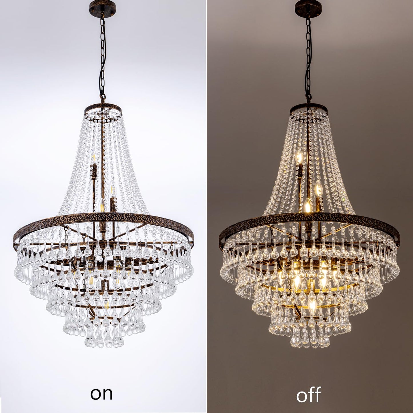Wellmet French Empire Crystal Chandeliers, Antique Bronze Chandeliers 10 Lights, Rustic Farmhouse Chandelier High Ceiling Light Fixture for Entryway, Foyer, Dining Room, Staircase (Bronze, 28 Inches)
