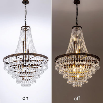 Wellmet French Empire Crystal Chandeliers, Antique Bronze Chandeliers 10 Lights, Rustic Farmhouse Chandelier High Ceiling Light Fixture for Entryway, Foyer, Dining Room, Staircase (Bronze, 28 Inches)