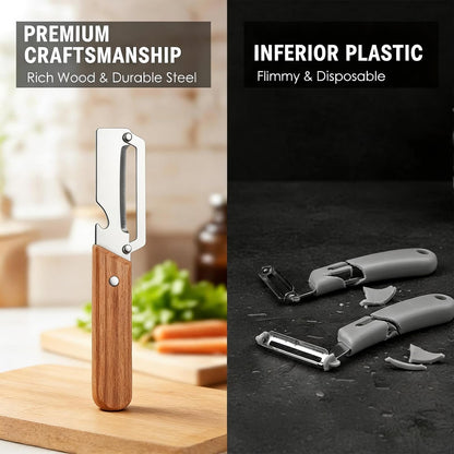 NEW Premium Vegetable Peeler with Wooden Handle and Bottle Opener: 2-in-1 Stainless Steel Kitchen Tool for Fruit Apple Potato Pumpkin Papaya (2Pcs)