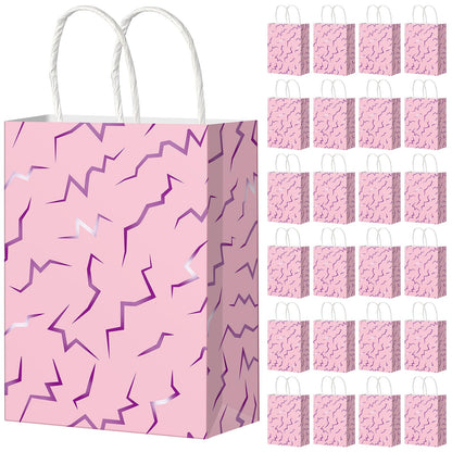 Hauwellter 24 Pcs Kpop Party Favor Bags, Pink and Purple K Pop Themed Kraft Paper Gift Bags with Handles, Bulk Goodie Treat Bag for Kpop Disco Halloween Birthday Party Supplies Decorations