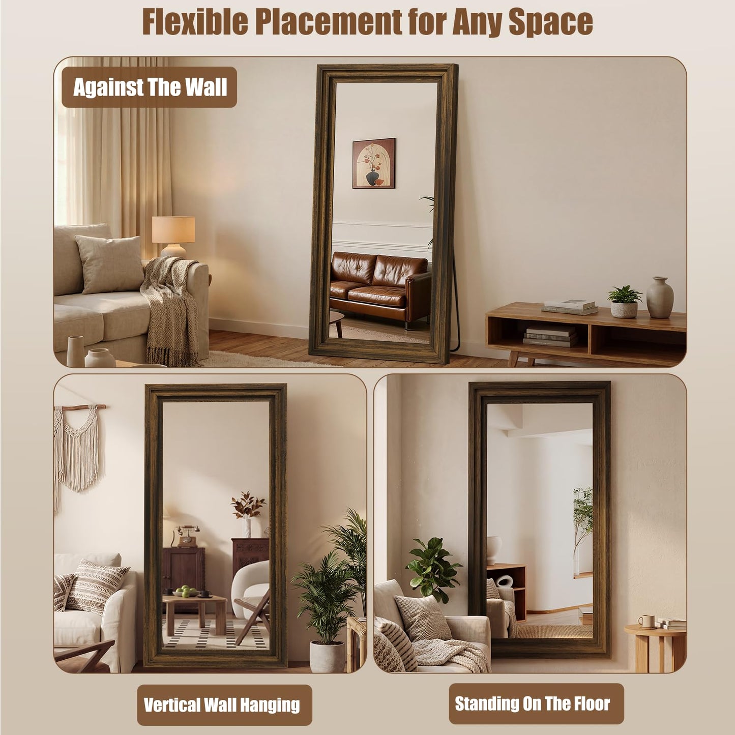 WISSMIELS Full Length Mirror 71"x30", Large Solid Wood Frame Floor Mirror, Leaning Floor Mirror, Stable Frame, Shatterproof Glass, Modern Classic Style for Bedroom, Living Room, Entryway