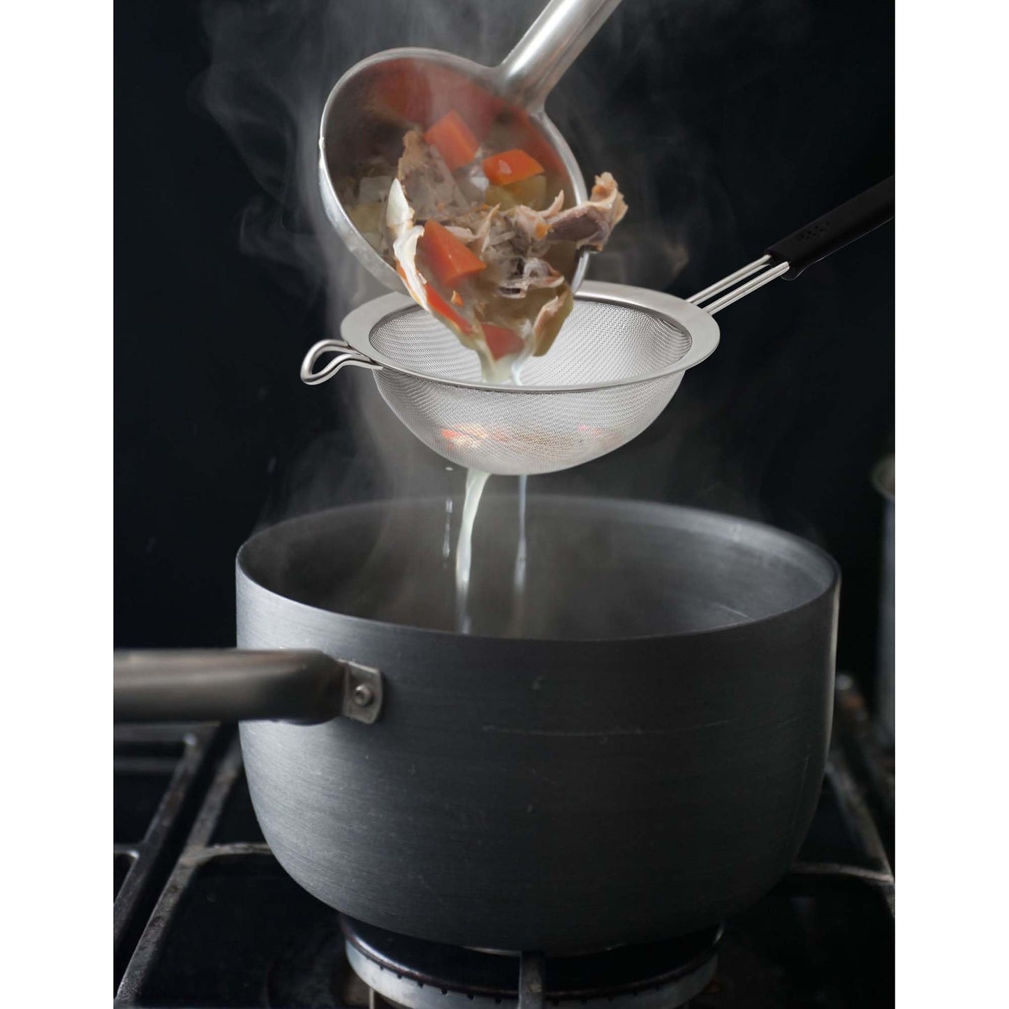 HIC Kitchen Fine Mesh Strainer With Support Handle, Stainless Steel And Silicone Handle, 7-Inch, For Sifting Baking Ingredients, Straining, And Draining Soups, Stocks, And Sauces