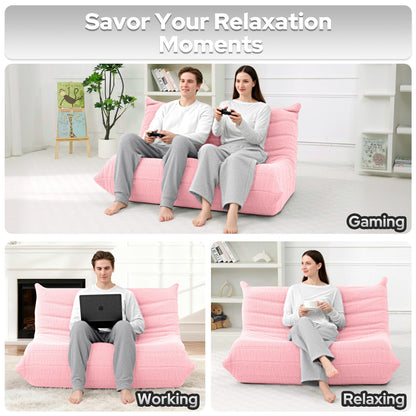 HABUTWAY Bean Bag Chairs Fireside Lazy Floor Sofa, Soft Teddy Fleece 2 Seater Sofa with High-Resilience Foam Filling，Beanbag for Living Room, Bedroom, Office (Pink Teddy)