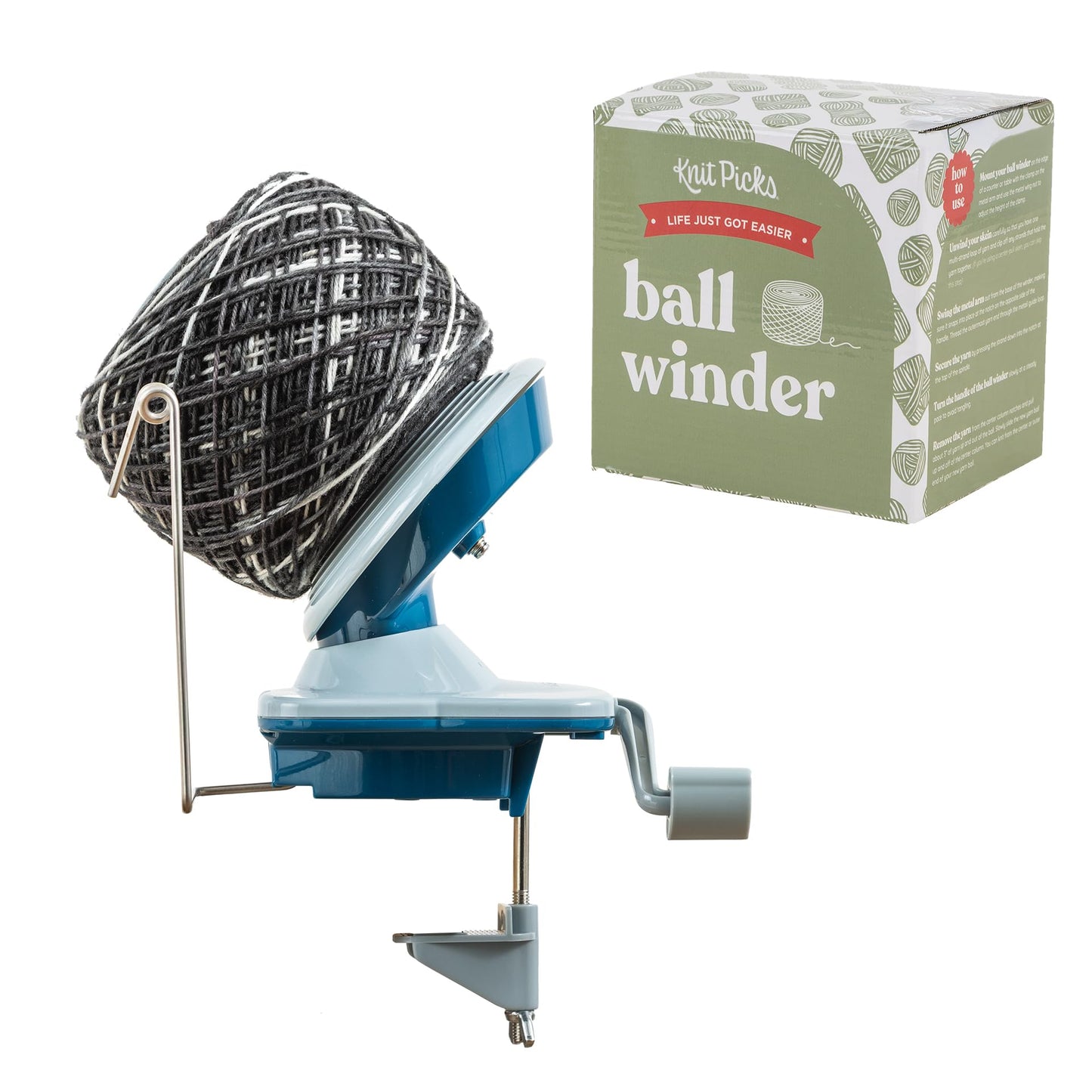 Knit Picks Yarn Winding Bundle - Yarn Ball Winder (Blue) and Birch Wooden Yarn Swift
