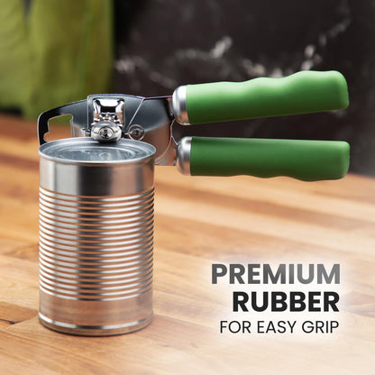 Zulay Kitchen Heavy Duty Stainless Steel Can Opener Manual with Bottle Opener - Rust Proof Manual Can Opener With Turn Knob & Comfy Soft Grip Handles - Artichoke Green
