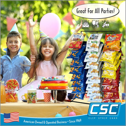 Snack Rack Countertop Display Stand, 3 Rows, 45 Clips, Black, Metal, Hang Chips, Snacks, Candy at Retail, Great for Parties and Events,1 Pack