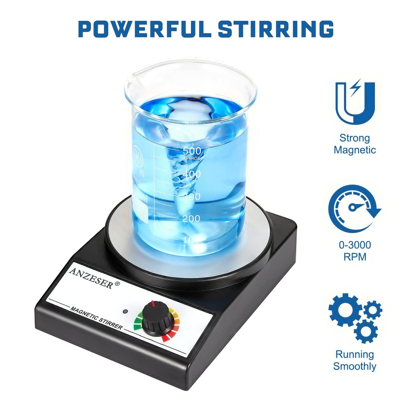 ANZESER Magnetic Stirrer Magnetic Stir Plate 3000RPM Lab Stirrers with Stir Bar Max Stirring Capacity 3000mL Magnetic Mixer (No Heating)