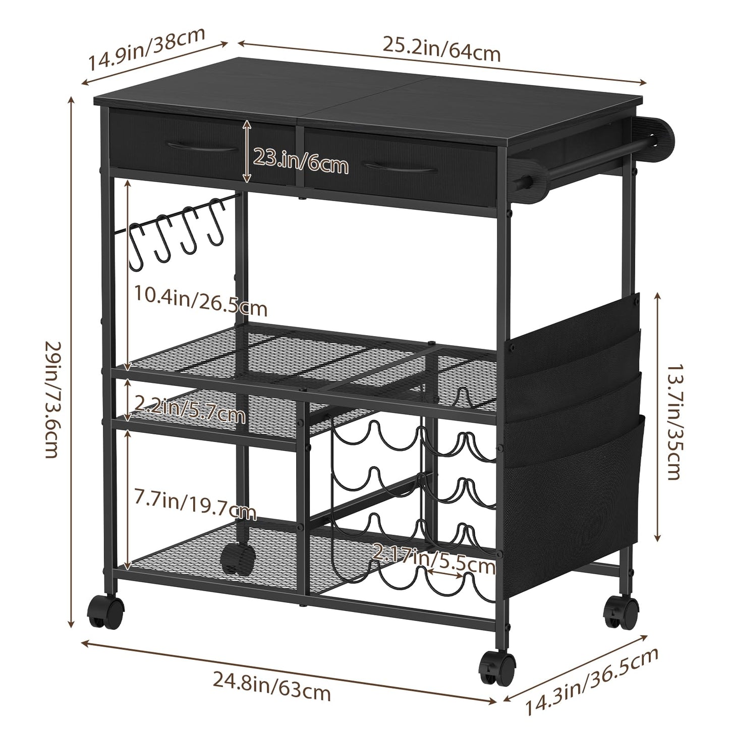 VEOSIR Craft Cart with Vinyl Roll Holder, Organizer & Storage Table for Cricut Machine with Drawer,Mobile Craft Organization and Storage Cart,Crafting Table Accessories Holder for Craft Room Black