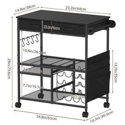 VEOSIR Craft Cart with Vinyl Roll Holder, Organizer & Storage Table for Cricut Machine with Drawer,Mobile Craft Organization and Storage Cart,Crafting Table Accessories Holder for Craft Room Black