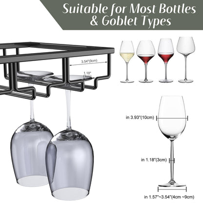 Xverycan Wine Glass Rack Under Cabinet, 12 Row Extreme Large Stemware Hanger, Metal Wine Goblet Holder, DIY Bar Glass Storage Rack for Bar Counter, Kitchen, Screws Included