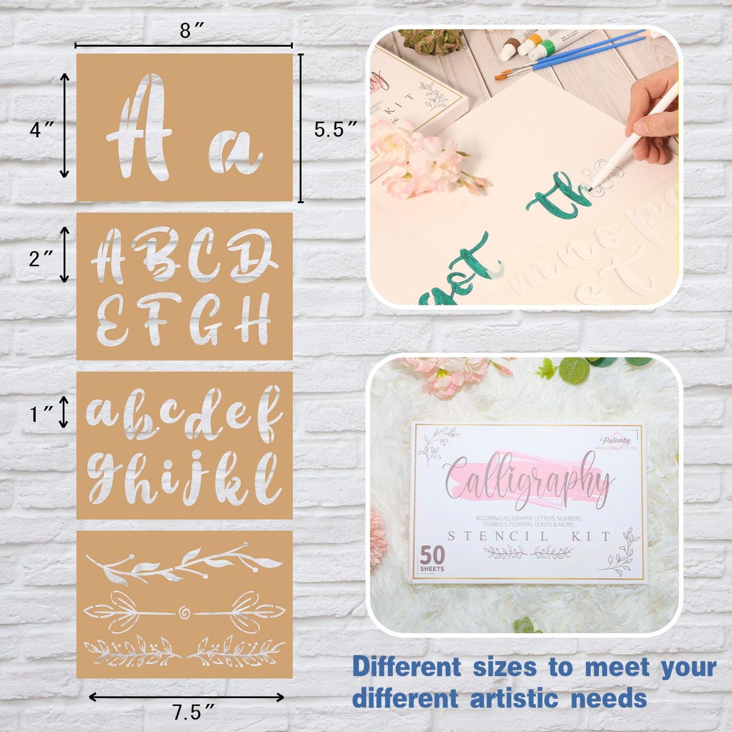Patemby 50PCS Calligraphy Stencil Template Kit - 4 Inch and 2 Inch Letter Stencils and Numbers, Plastic Alphabet Stencils for Crafts Reusable for Arts Crafts Painting Wood