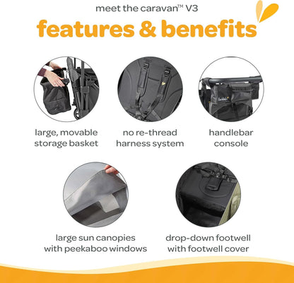 Larktale Caravan V3 Stroller, 2-Seater Kids Wagon, 207 lb Capacity, Byron Black